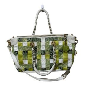 Y2K Bebe Iconic Woven Patchwork Shoulder Bag Purse Green
